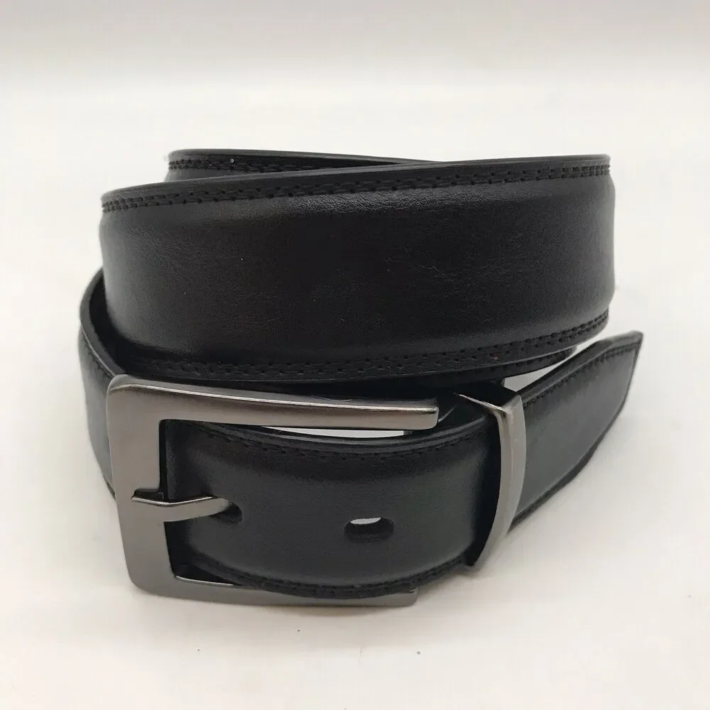 Dockers Black Synthetic Leather Belt Men's 42-44 Nickel Metal Loop Buckle Belt